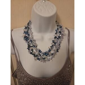CGI CN 925 Blue Gray Clear Pearl 4 Strand Necklace 925 Silver Clasp